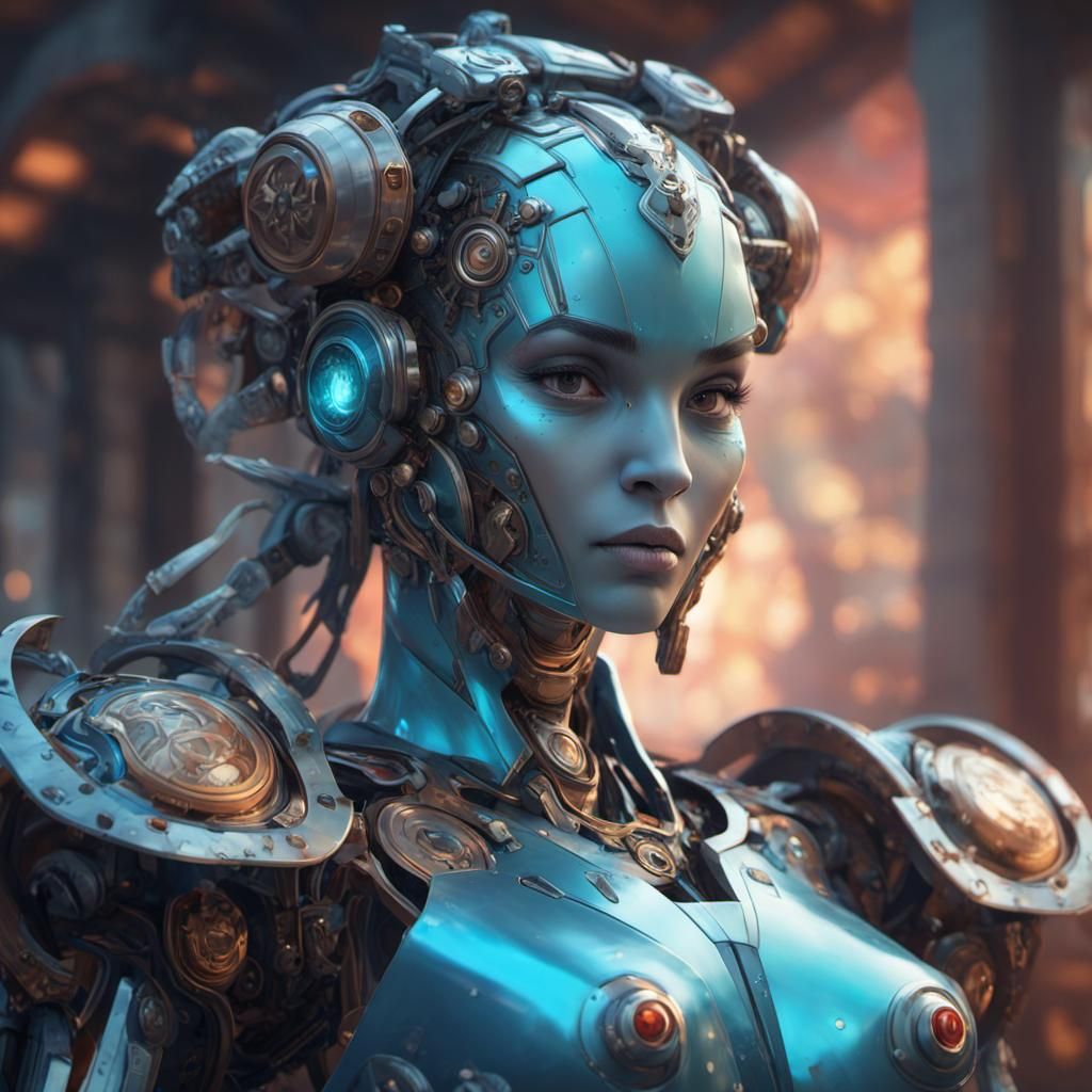 Robot Genie Portrait in Hyperdetailed Concept Art Style