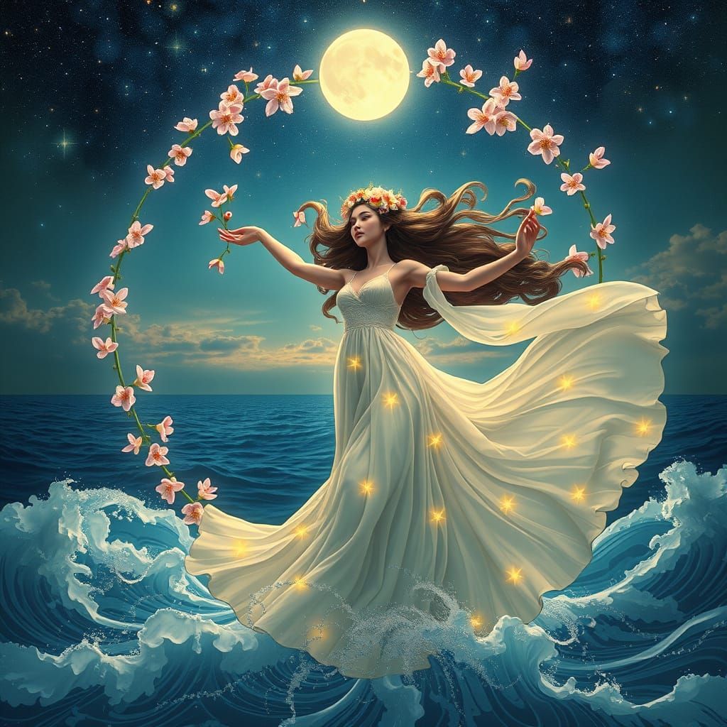 Ostara, the Goddess of Spring, Dances Under the Stars