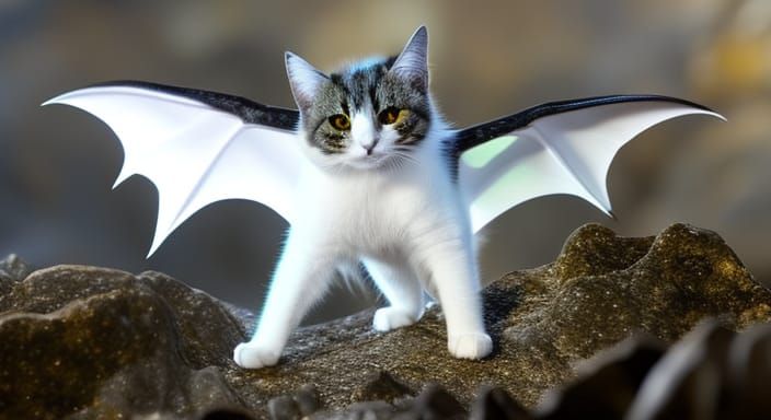 Photorealistic Hybrid Bat Cat in Quartz Cave