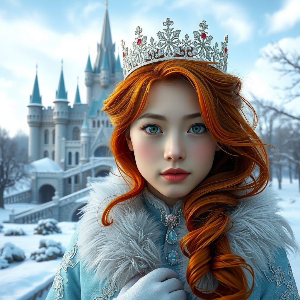 Ethereal Winter Princess in Majestic Castle