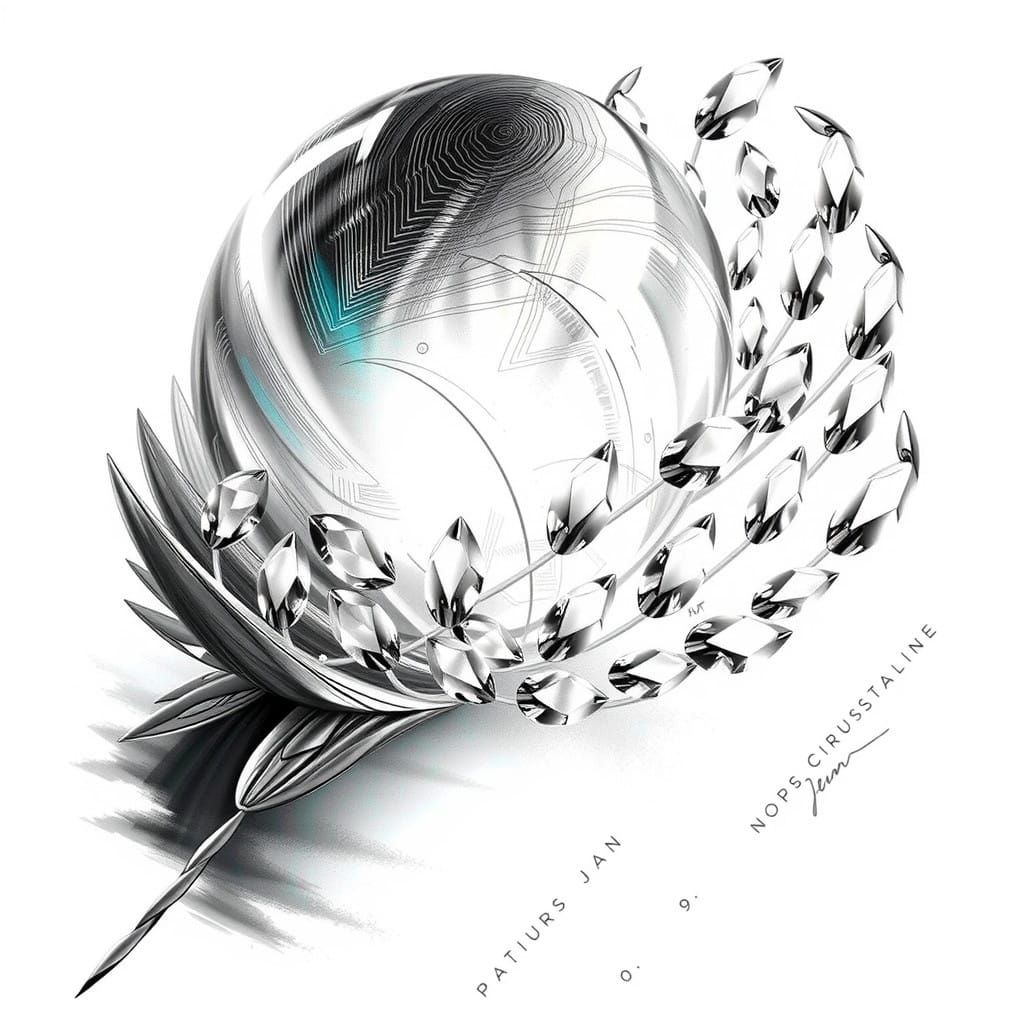 Ethereal Blue and Silver Feather in Crystal Snowflakes