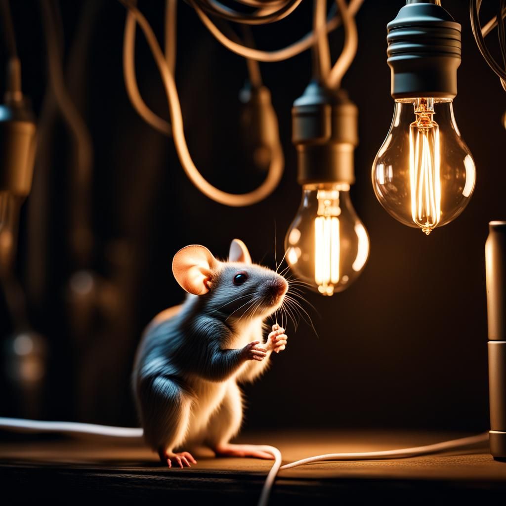 Hyperrealistic Mouse with Light Bulbs in Cinematic Style
