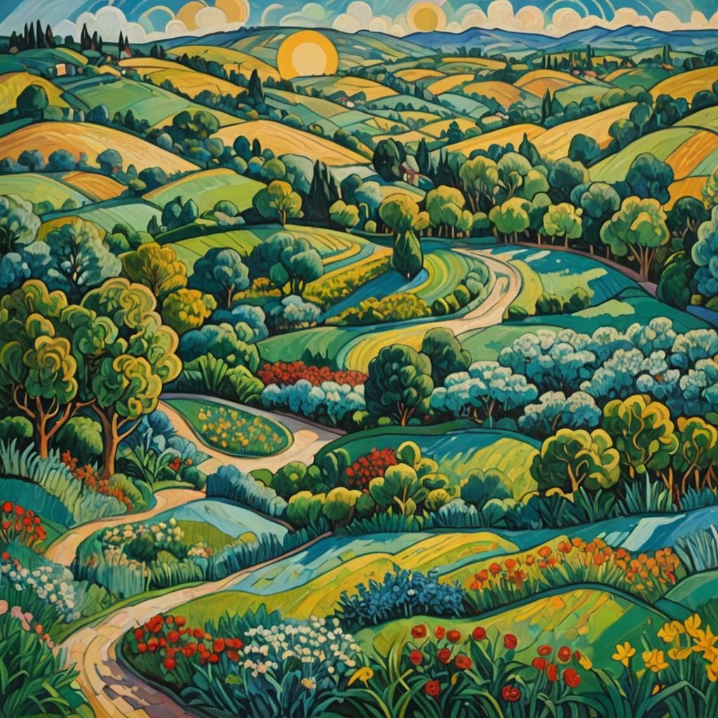 English Estate in Neo-Expressionist Oil Painting