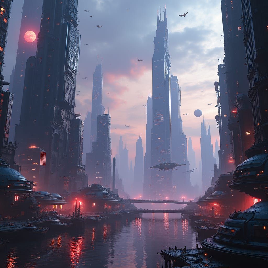 Futuristic Metropolis in Cyberpunk Style