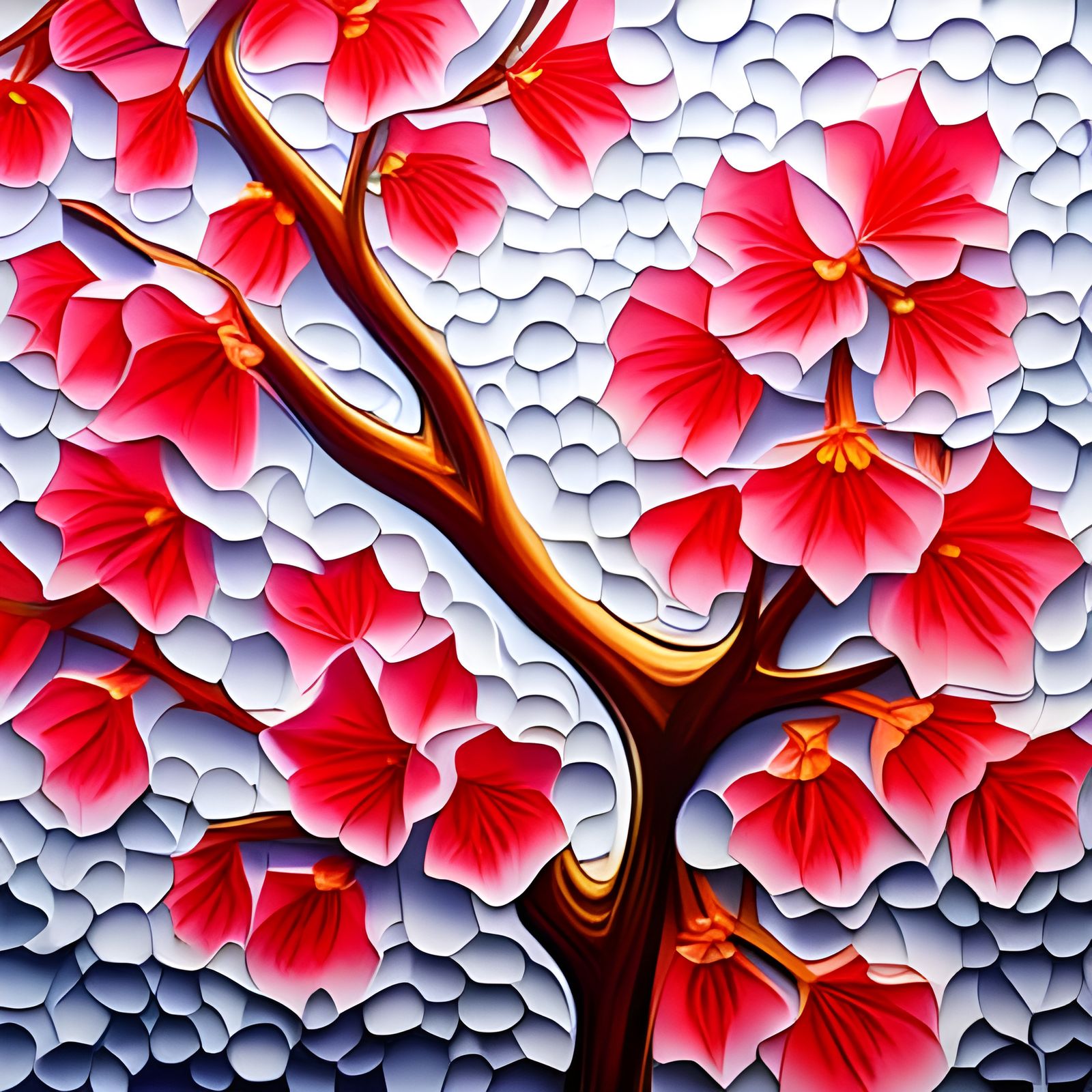 Cherry Blossom Flowers in Impasto Origami Style