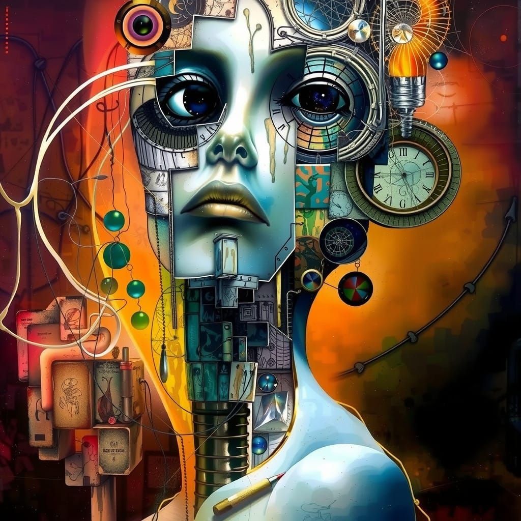 Abstract Watercolor Portraits of a Neon Fashion Model