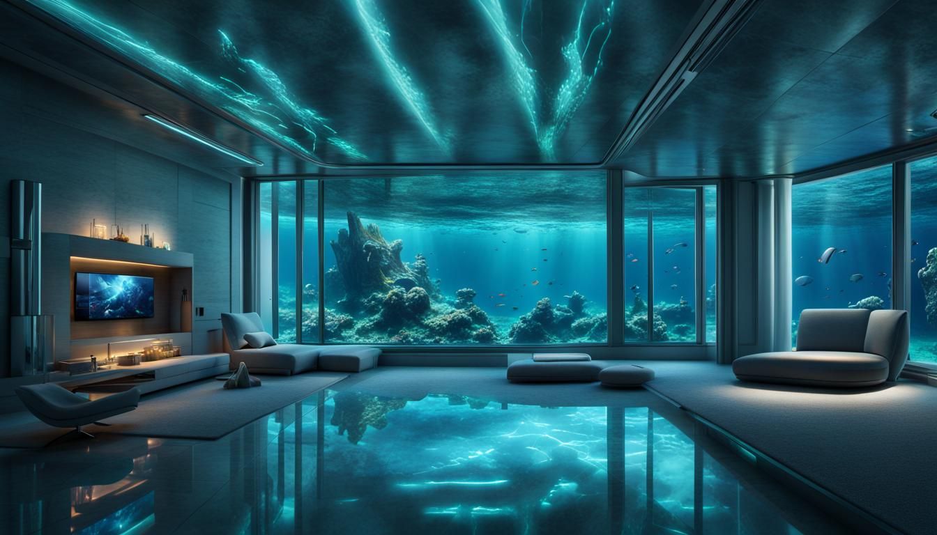 Futuristic Underwater Living Room with Submersible, Octane R...