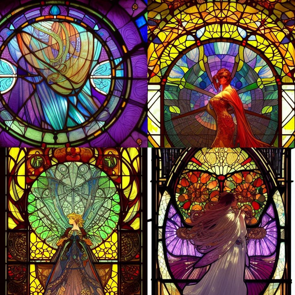 Stained Glass Apple in Art Nouveau Style