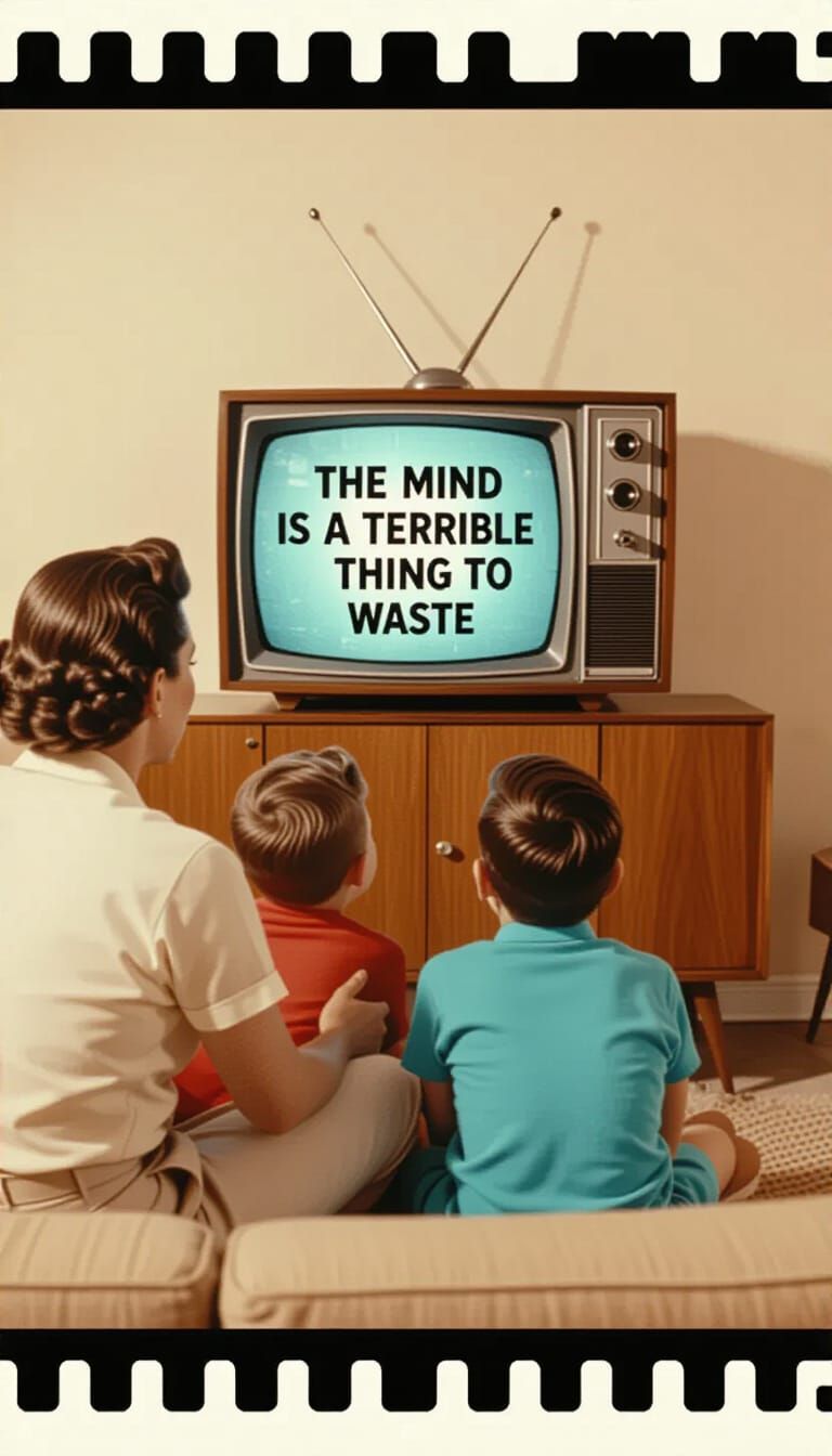 1950s Family Watches TV in Cinematic Film Still