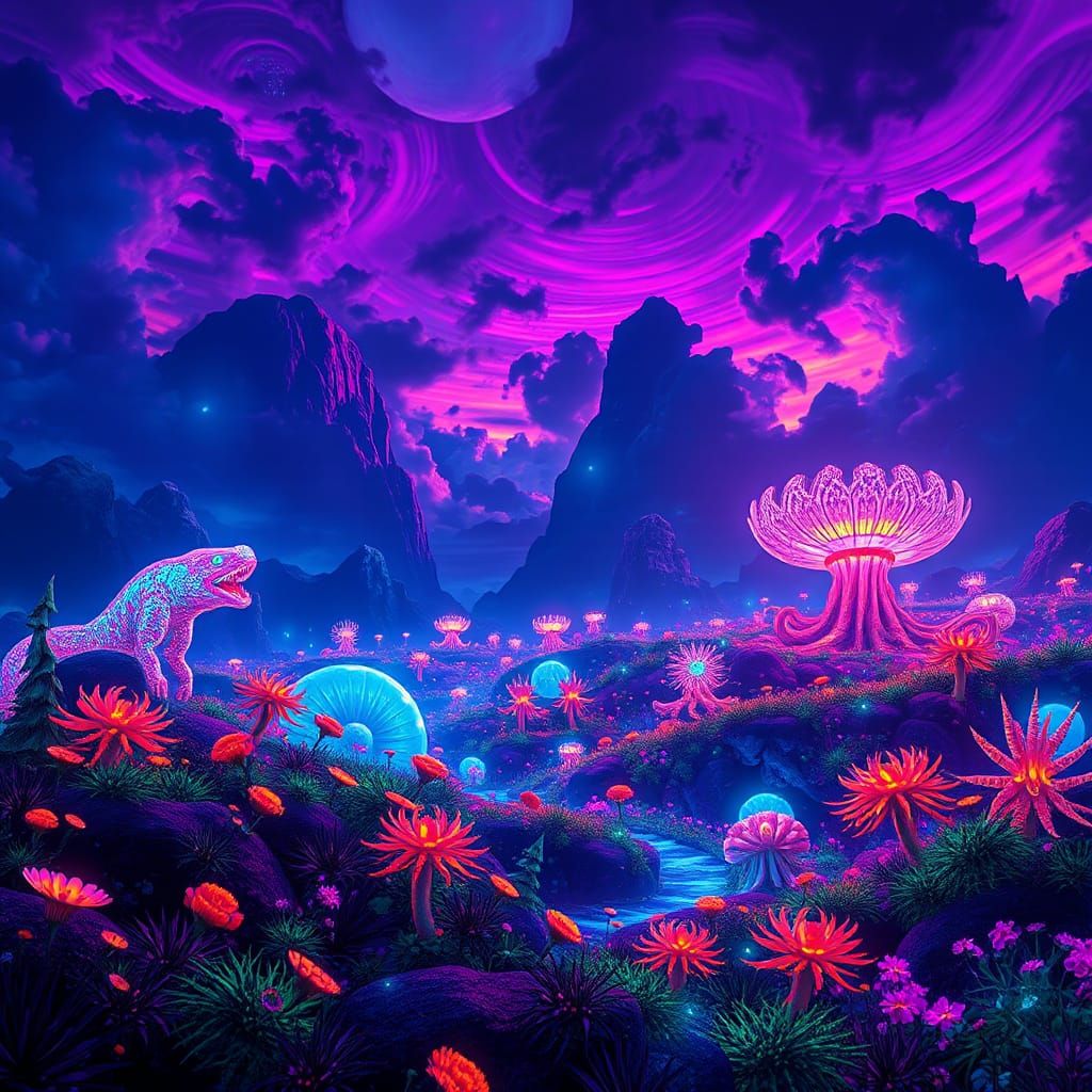 Glowing Fantasy Landscape in Surreal Style