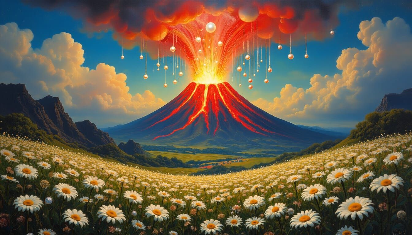 Psychedelic Volcano Rains Pearls on Daisy Valley