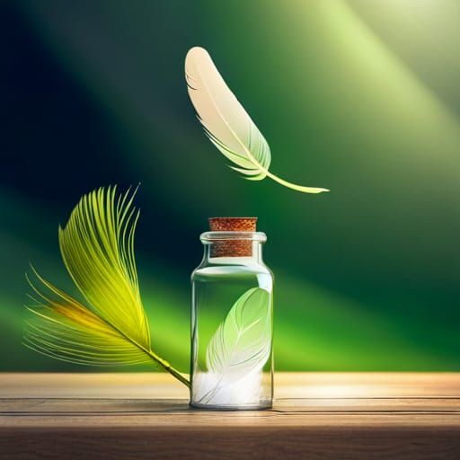 Feather in a Bottle with Summer Fireflies