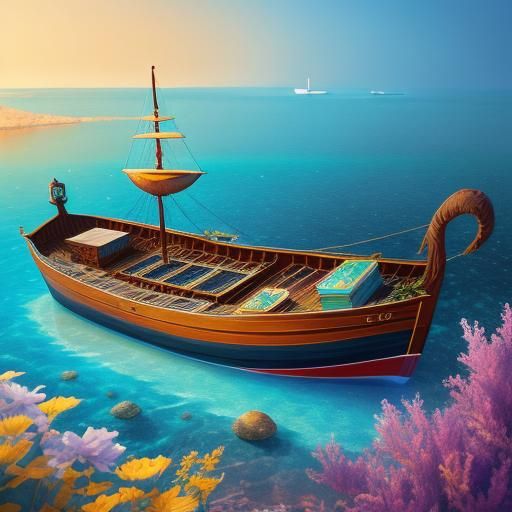 Colorful Boat with Child in Hyperrealistic Astral Style