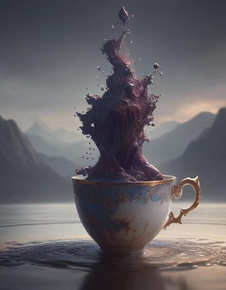 Empty Teacup with Floating Water Drop