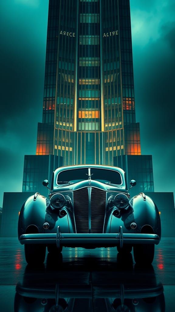 1937 Lincoln Zephyr in Streamline Moderne Setting