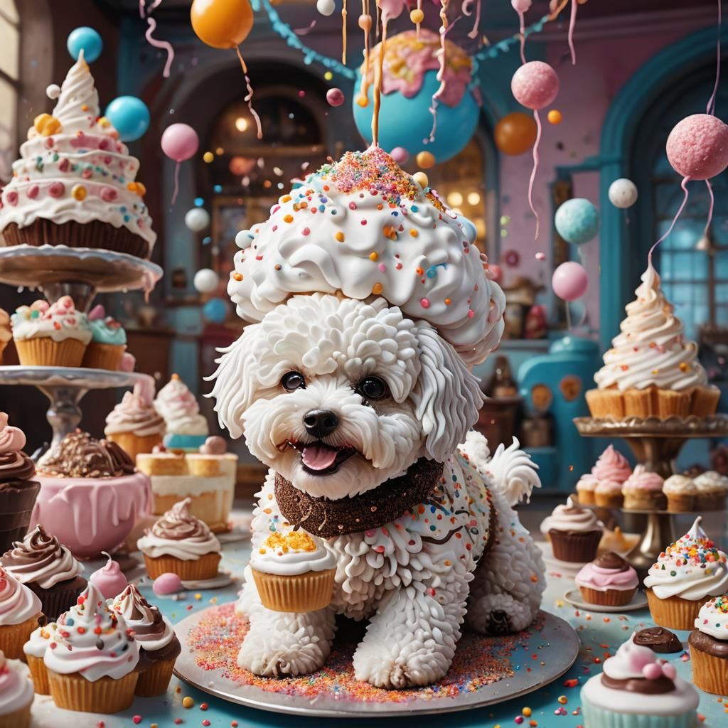 Cake Dog Enjoying Chocolate: Fantasy Concept Art