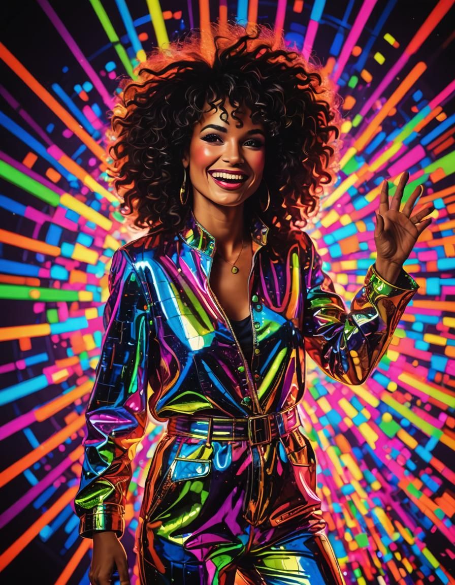 Fluorescent Disco Woman Radiating Happiness