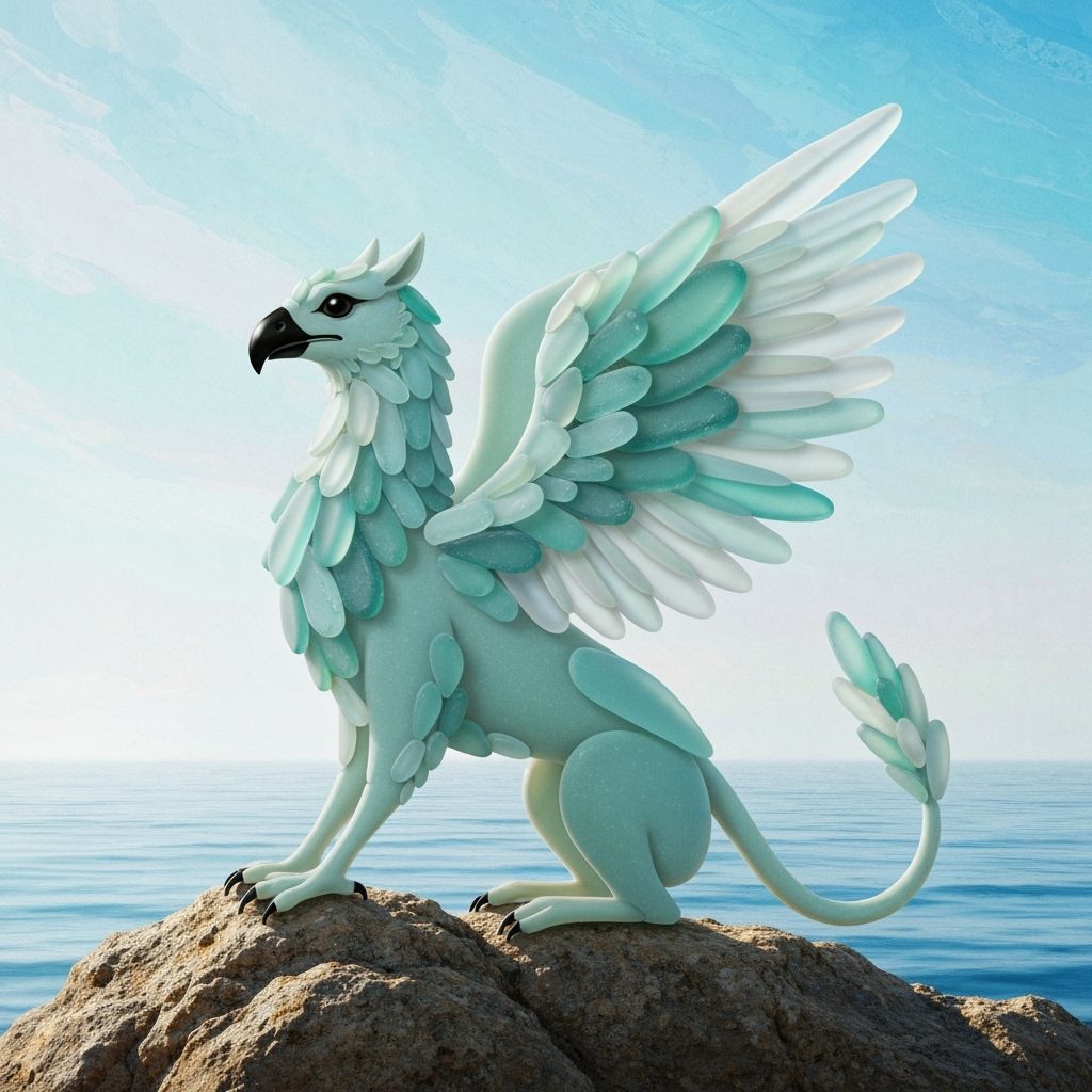 Sea Glass Griffin Perched Over Calm Ocean