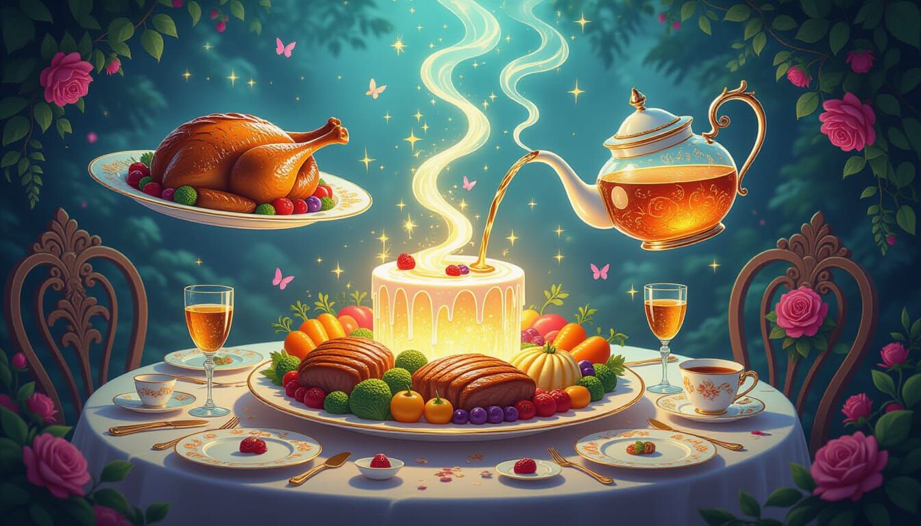 Opulent Floating Feast in Dreamlike Fantasy Style