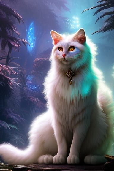 Translucent Ghostly Cat Portrait in Borderlands Style