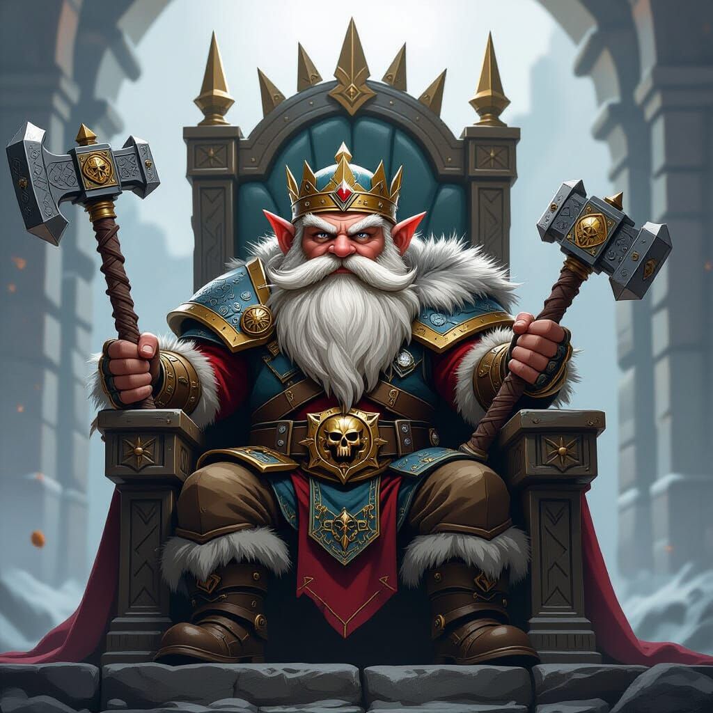 Mountain Dwarf King on Throne with Warhammer