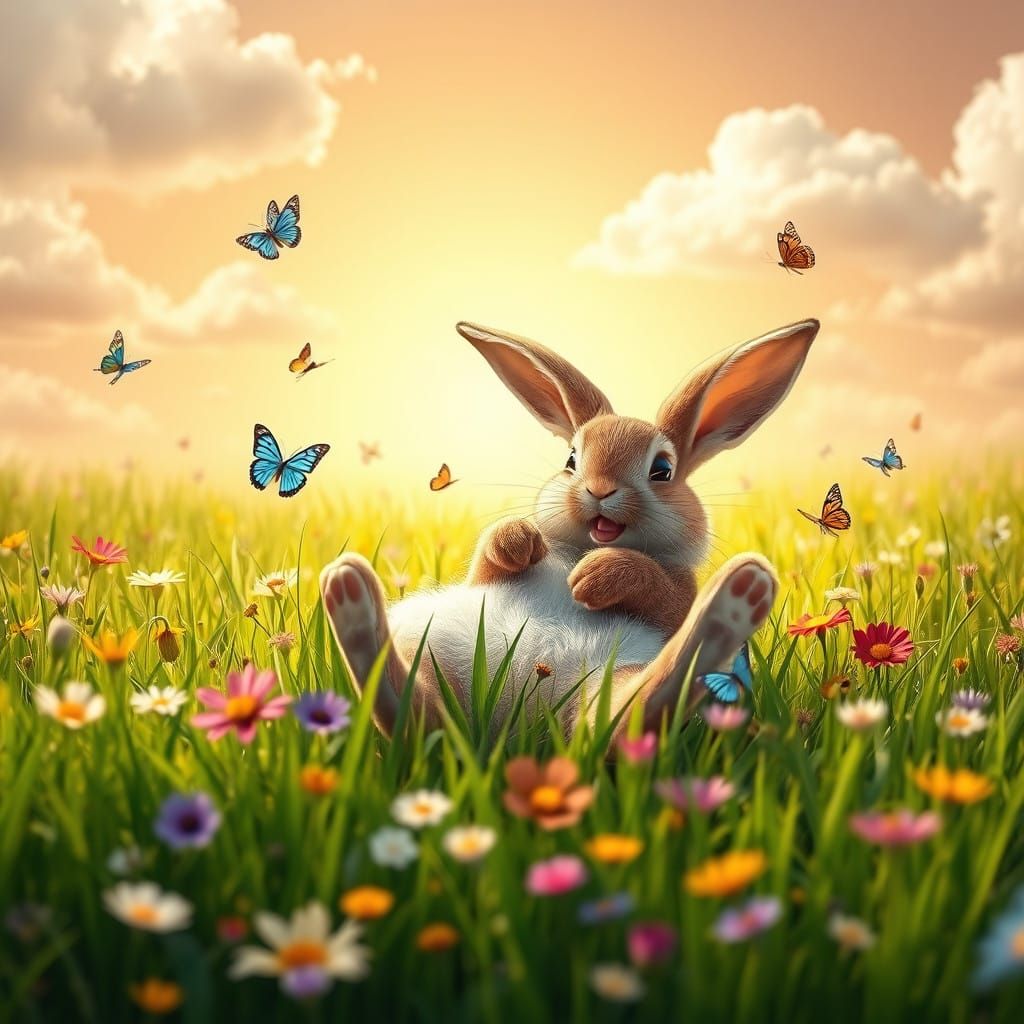 Whimsical Bunny in a Vibrant Meadow