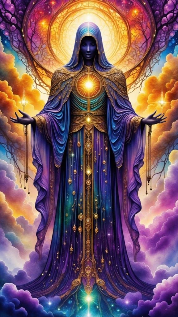 Mystical Hierophant in Abstract Double Exposure