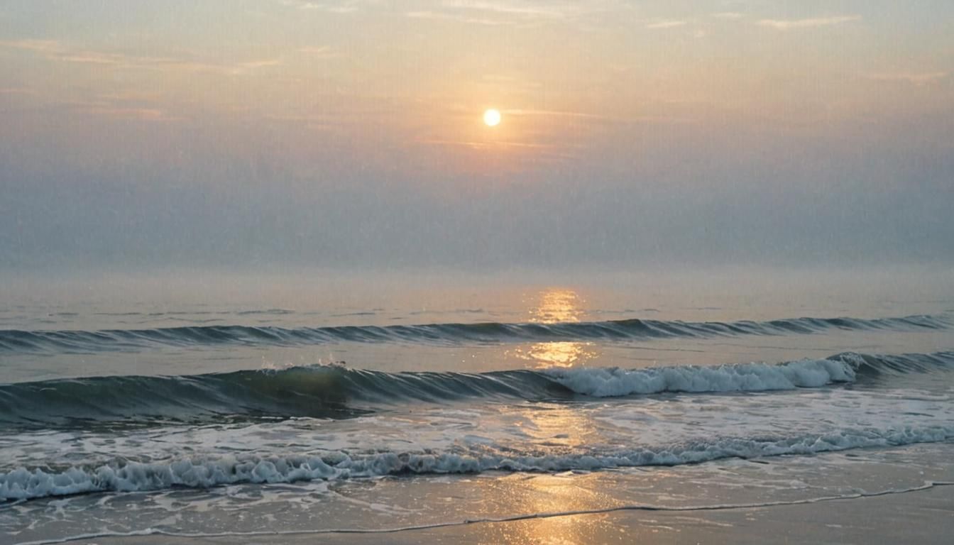 Morning Sun Breaks Through Mist: Impressionistic Ocean