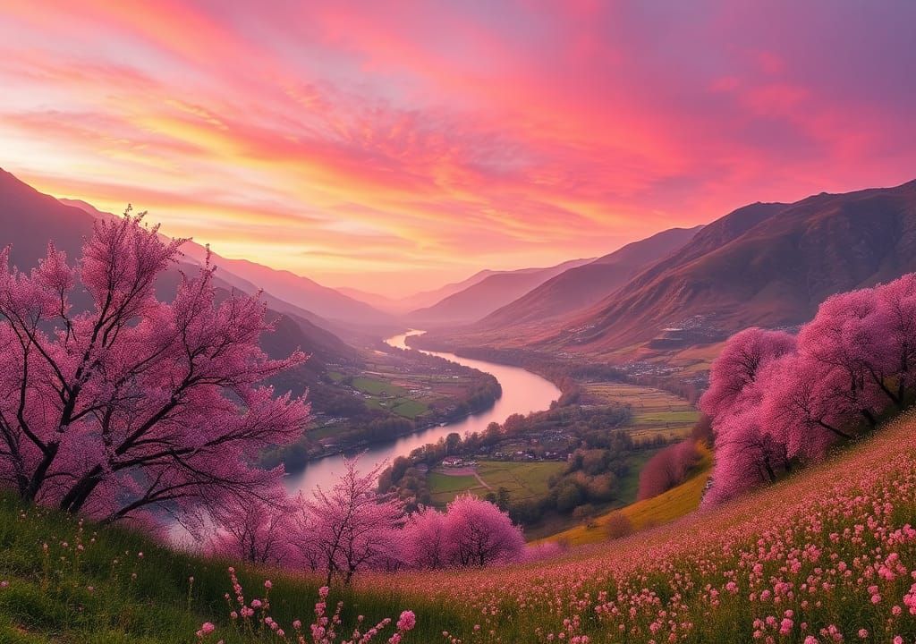 Pink River Valley: A Dreamy Landscape Painting