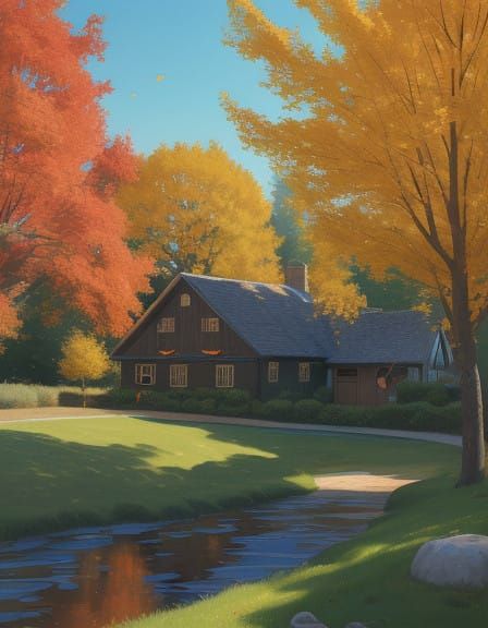 Autumn Village in Vibrant Hues