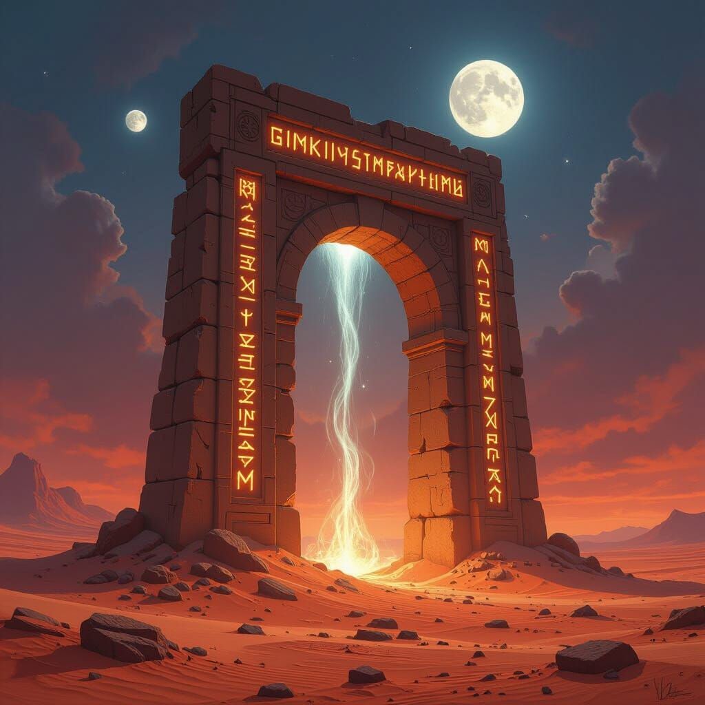 Crimson Desert Archway with Twin Moons