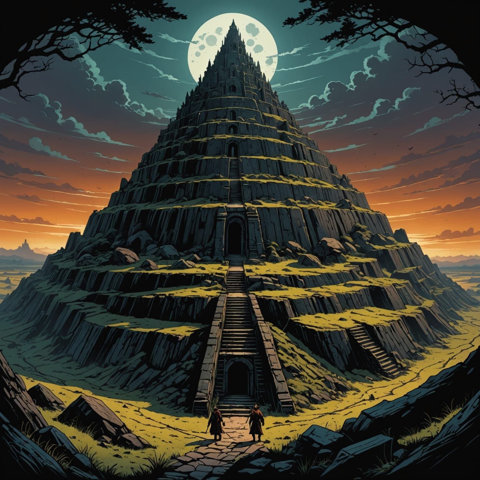 Dark Antique Burial Mound in Comic Book Style