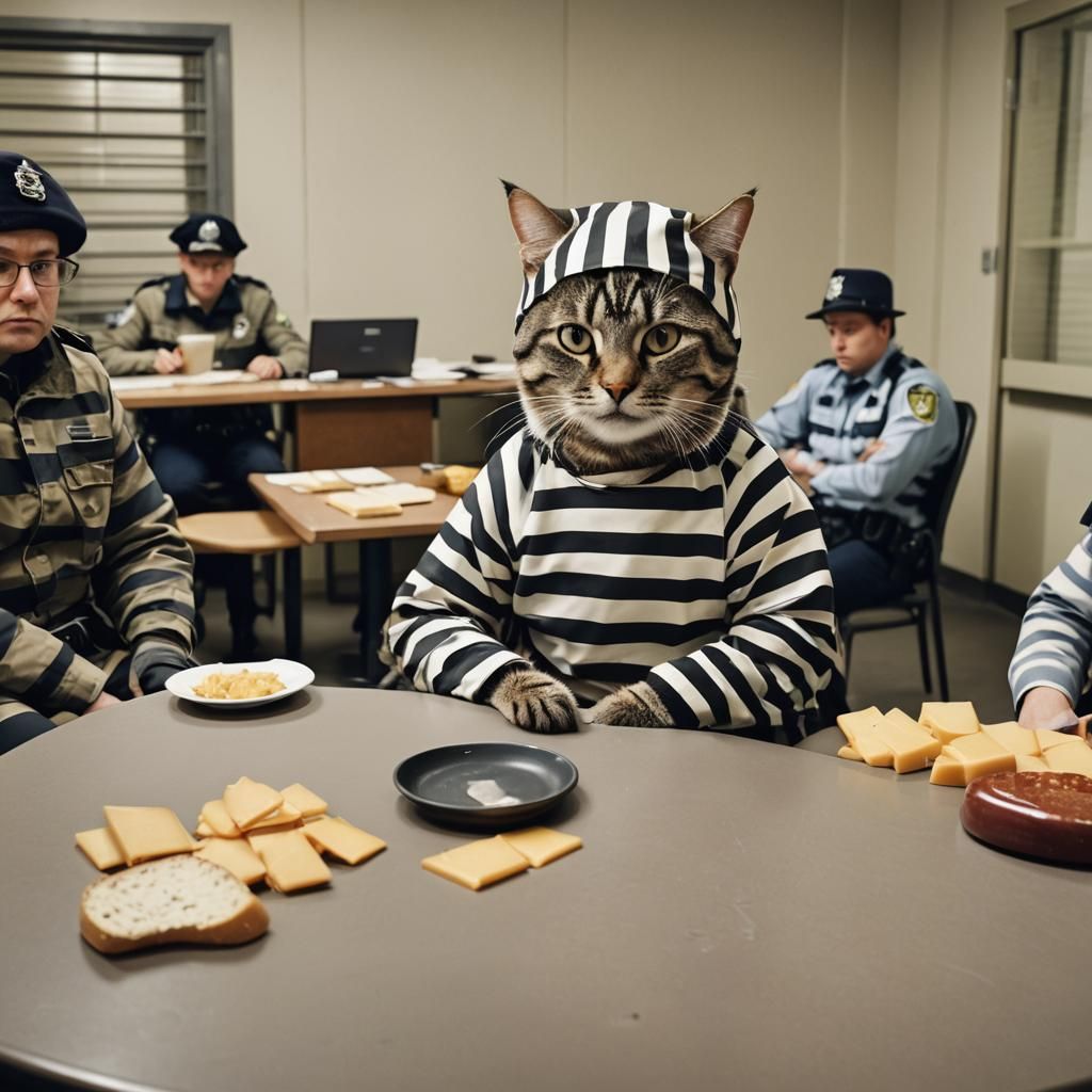 Confused Cat in Jail Interview with Cheese