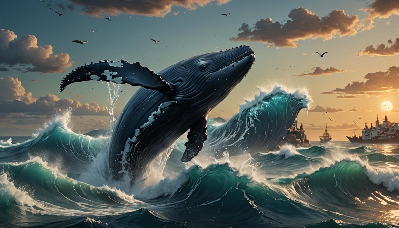 Whale Leaps from the Sea: Detailed Matte Painting