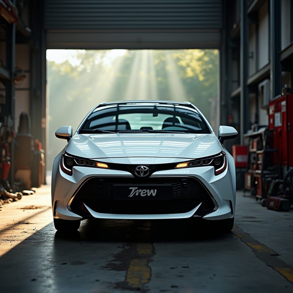 Toyota Corolla Blanco Emergiendo del Taller Automotriz con I...