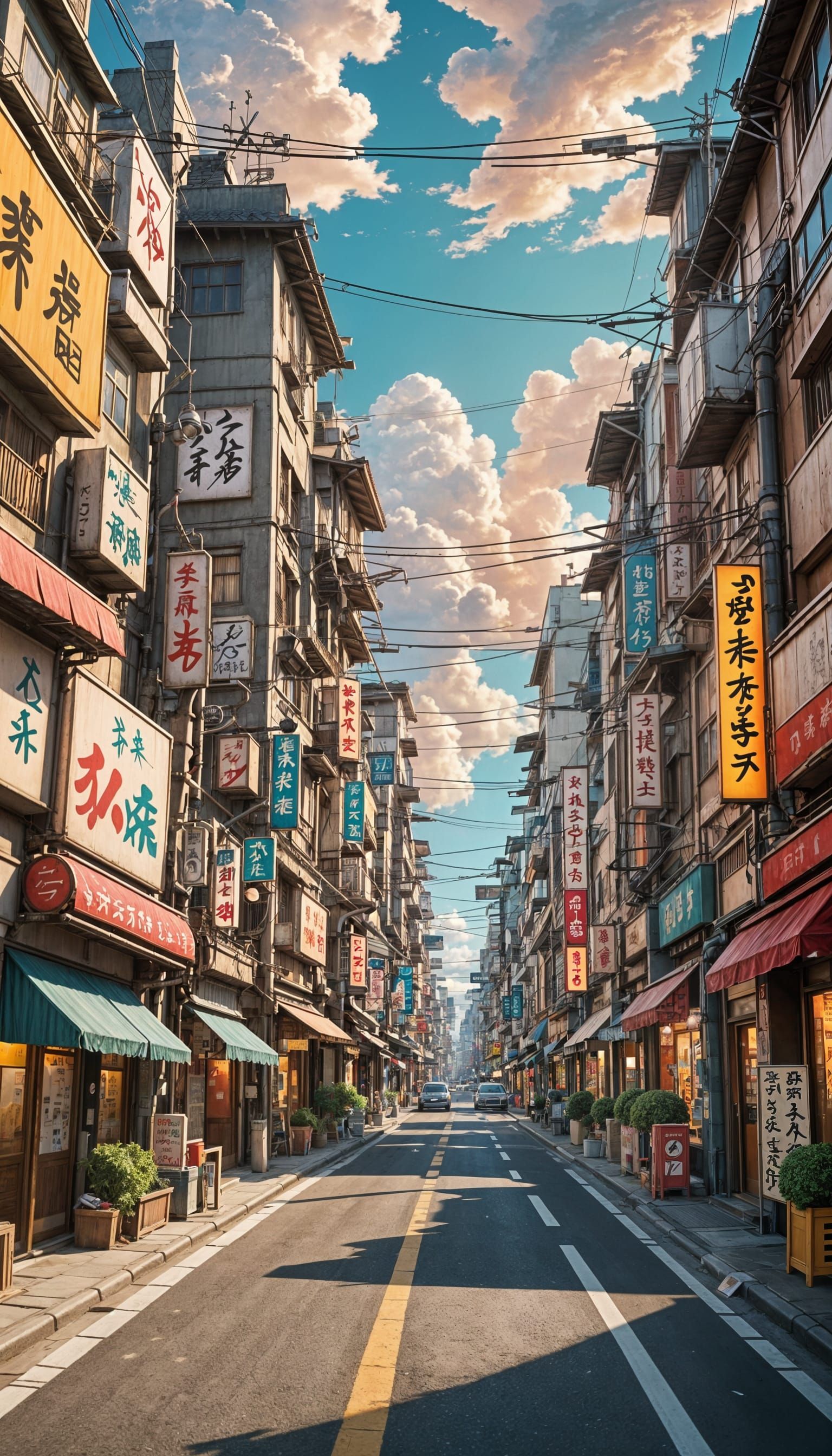 Ghibli Style Japanese City Street Scene