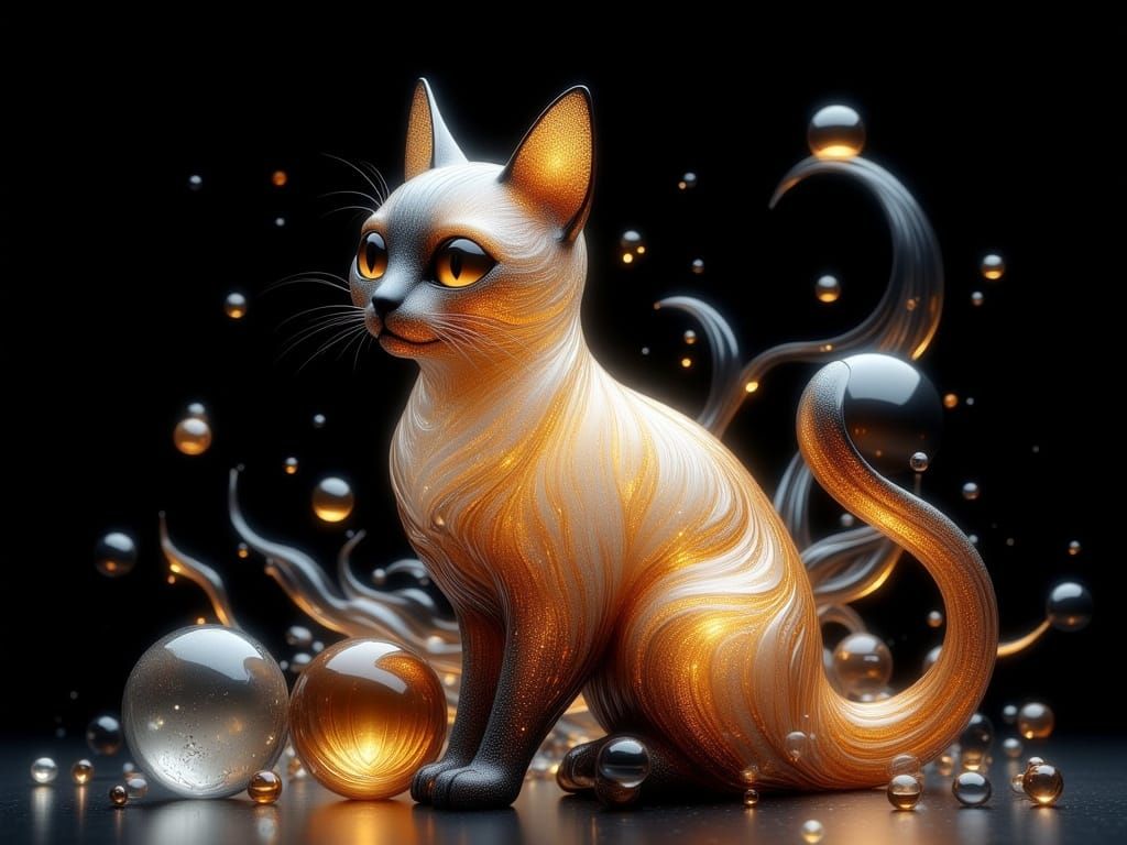 Glass Ribbon Cat in 3D Digital Art Style