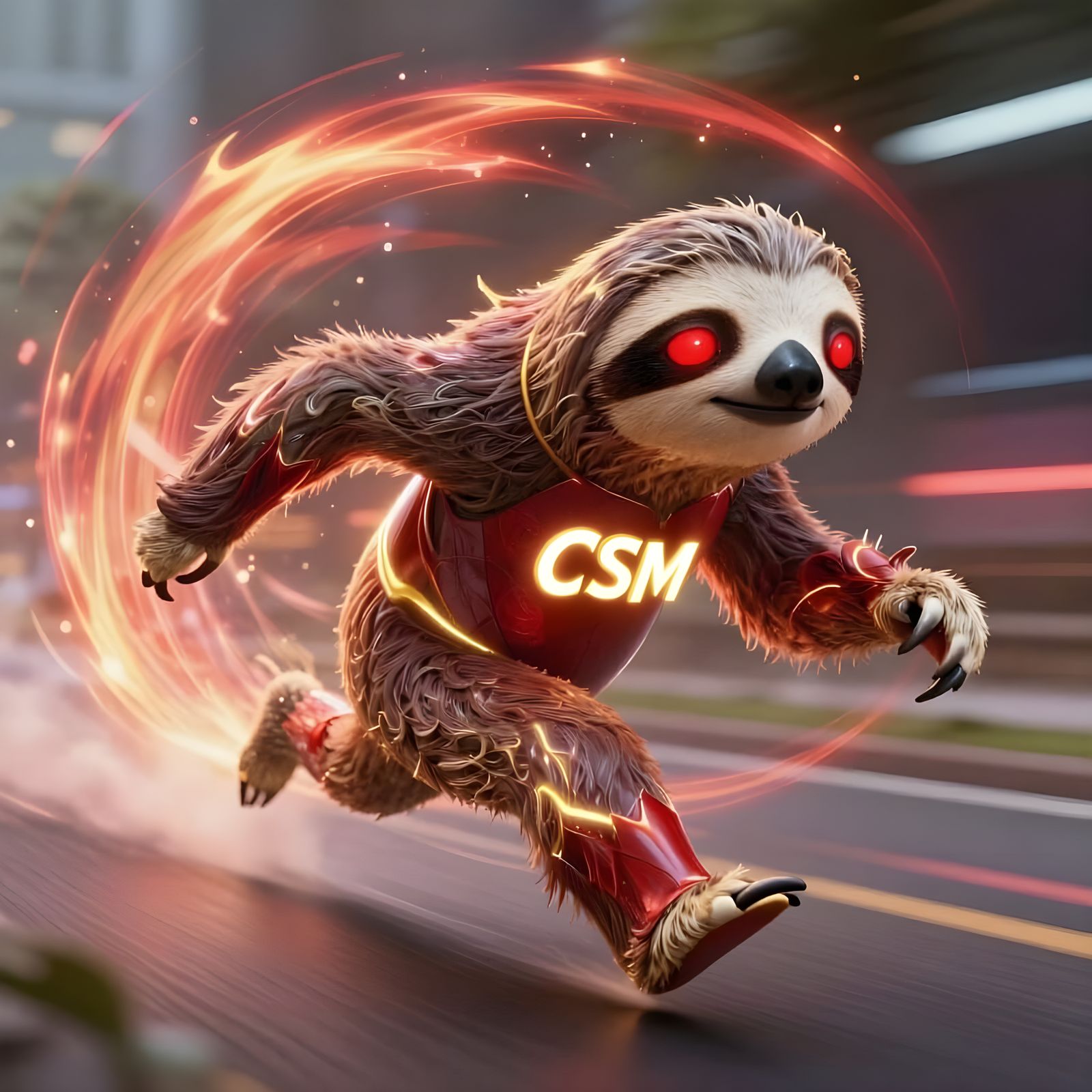 Sloth Super Speedster in Crimson and Gold Energy