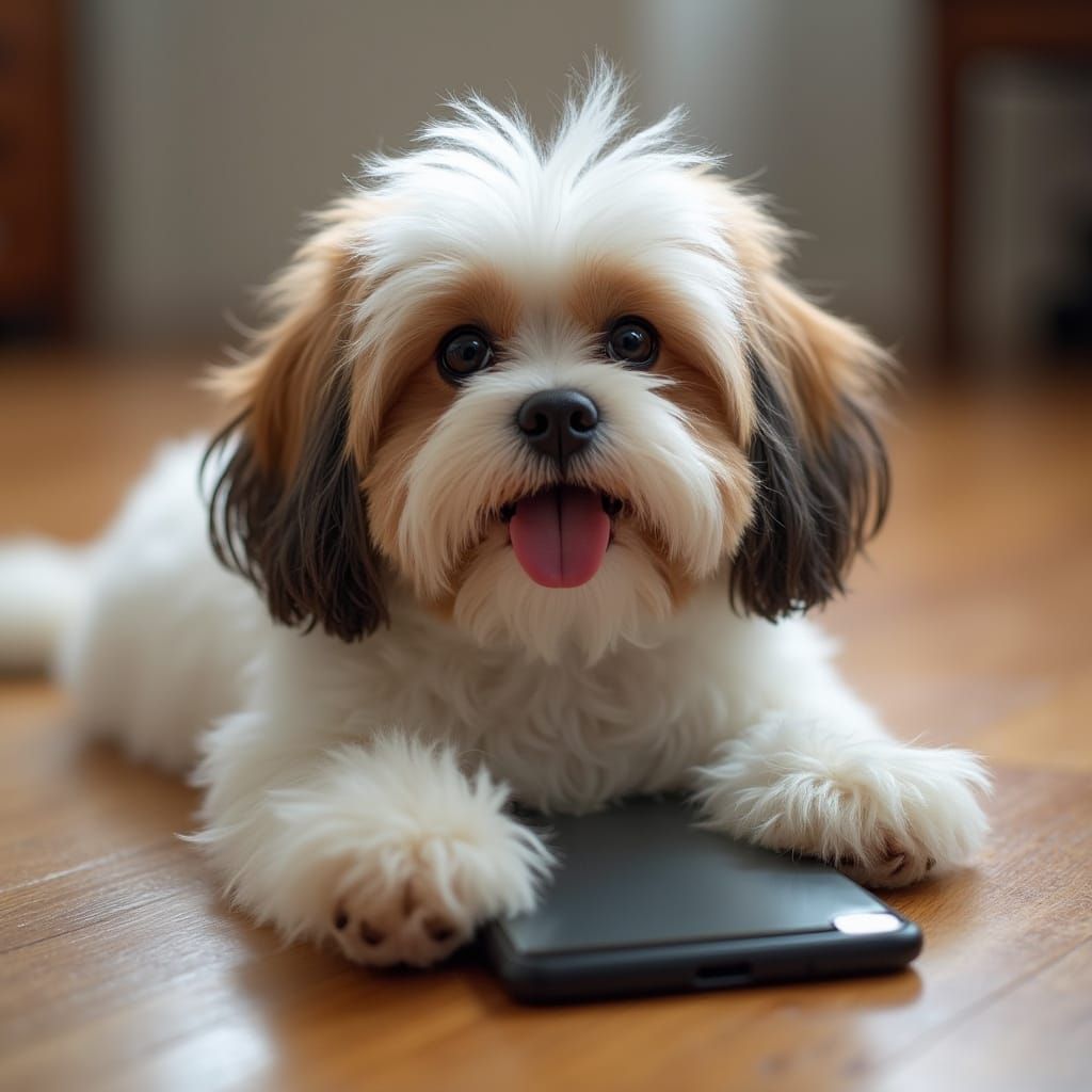 Havanese Dog Emerges from iPhone