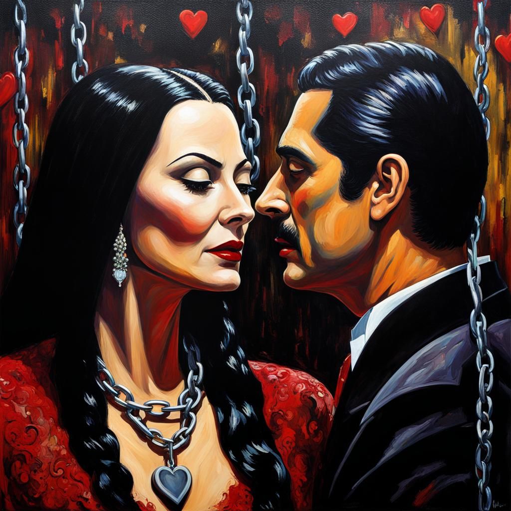 Gothic Addams Family: Chains of Love in Impasto Style