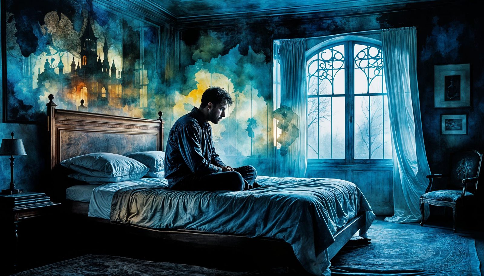 Lonely Man Silhouette with Question Marks