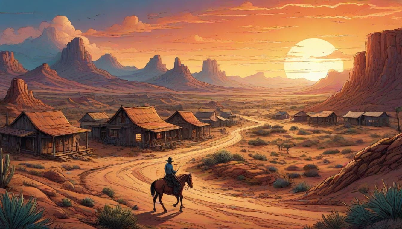 Wild West Landscape in Whimsical Comic Book Style