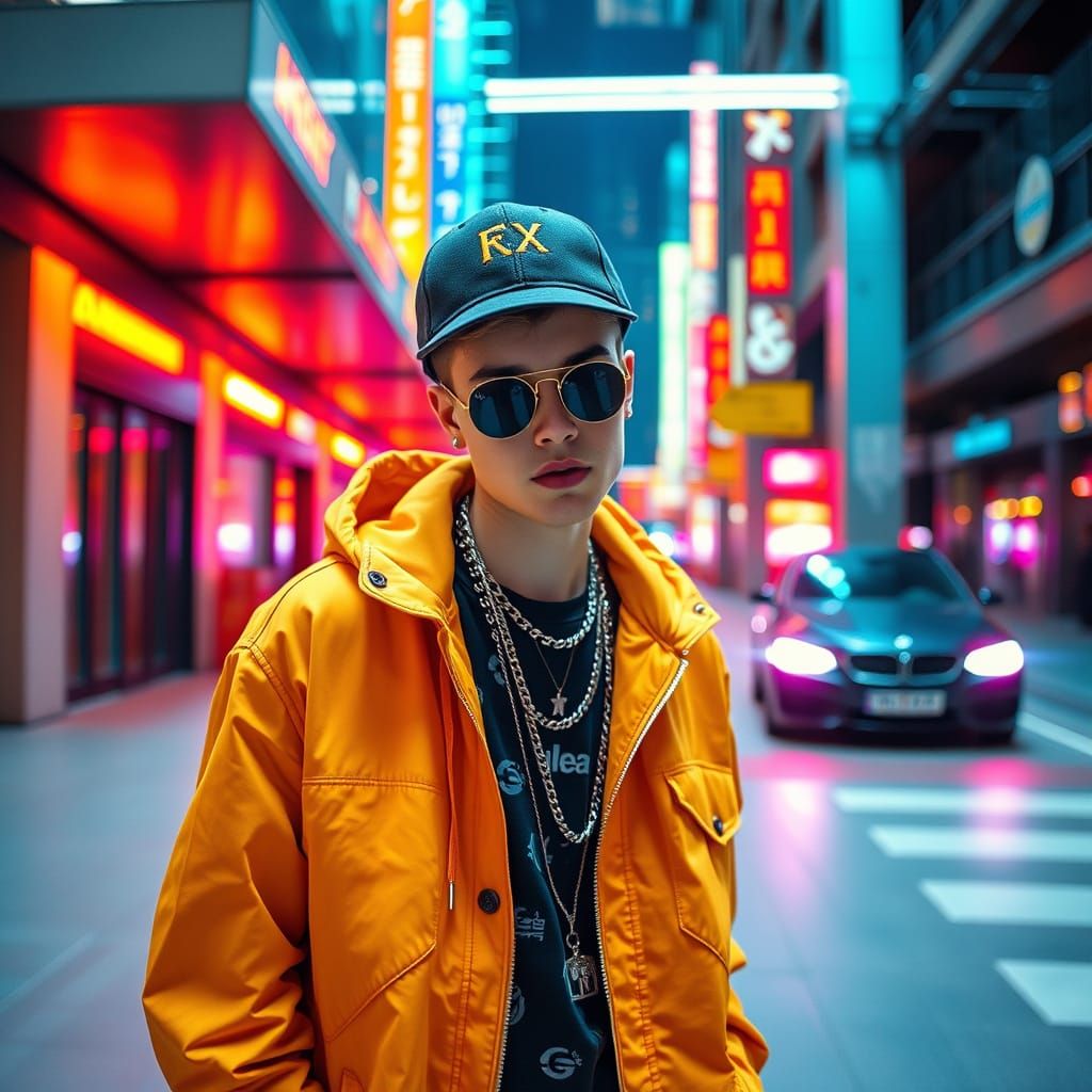 Stylish Man Posing in Urban Setting Inspired by Modern Digit...