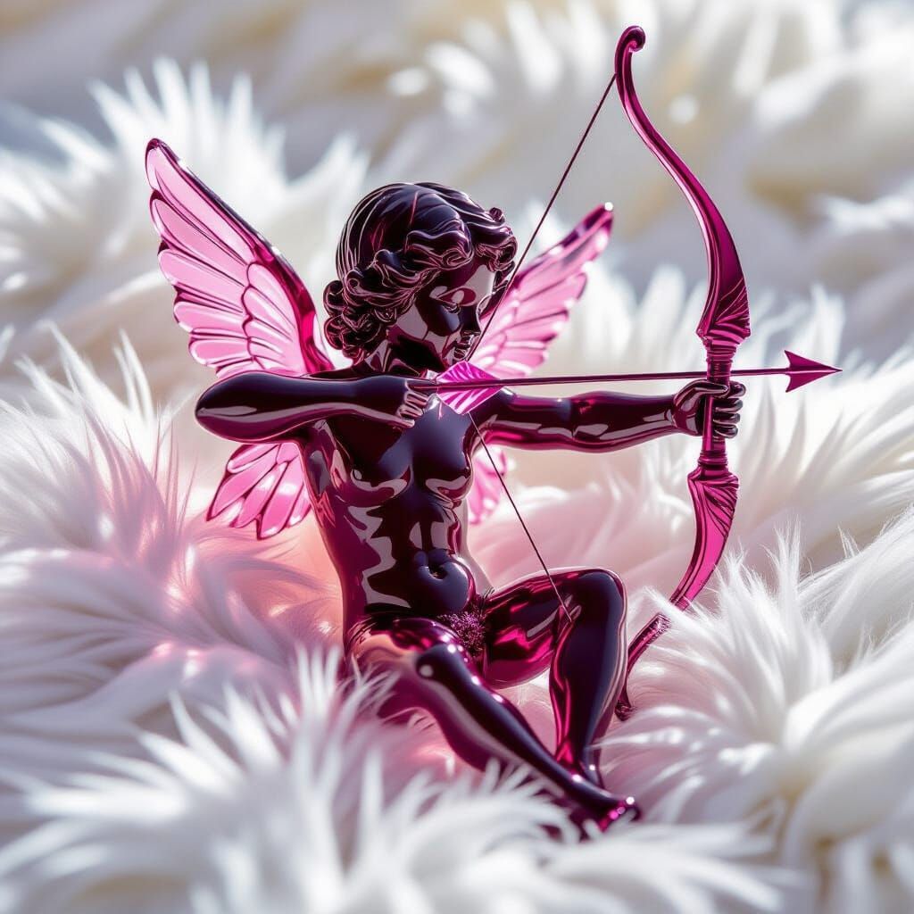 Transparent Pink Glass Cupid With Heart Bow