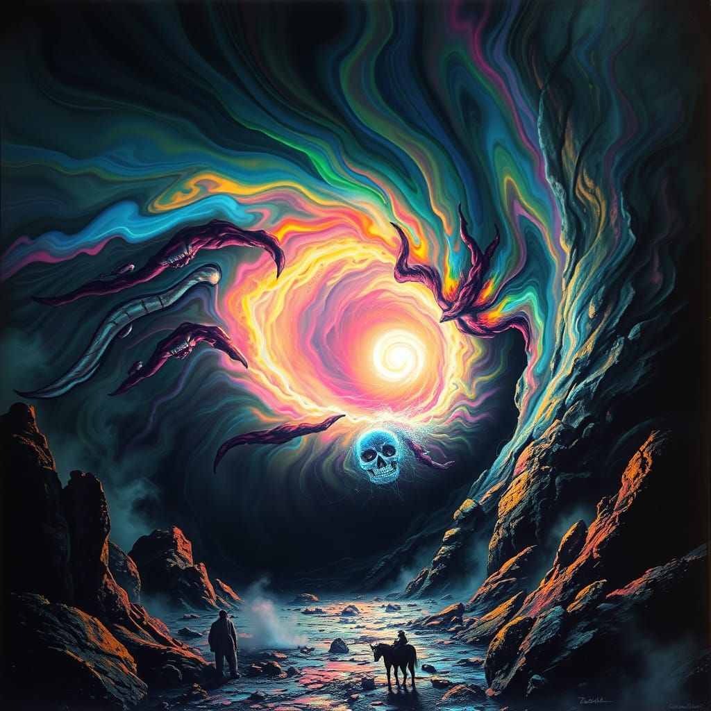 Hallucinatory Rainbow Vortex with Biomechanical Elements