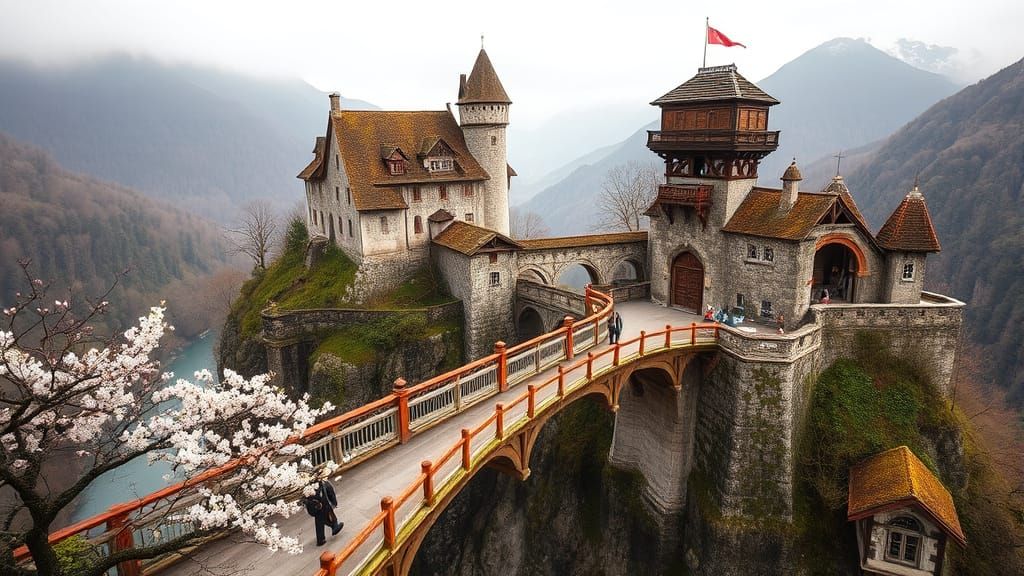 Medieval Castle Bridge on Mossy Mountain
