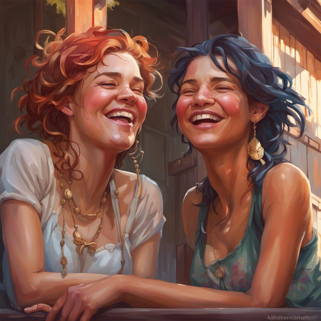 Friends Laughing: Hyperdetailed Portrait in Triadic Colors
