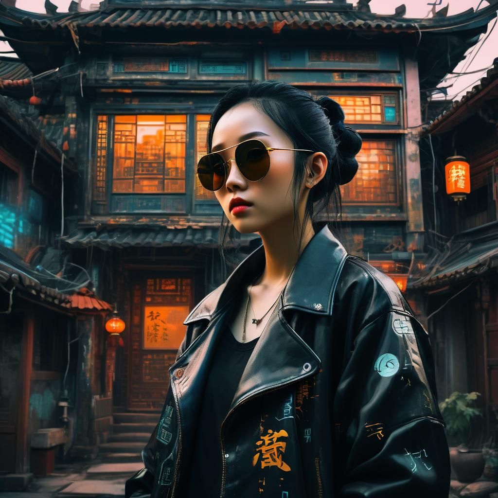 Woman in Sunglasses: Cyberpunk Manga Illustration