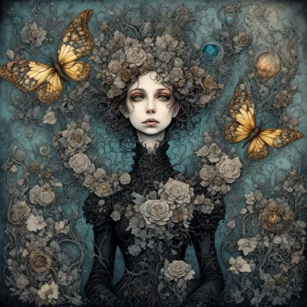 Gothic Floral Whimsy in Burtonesque Style