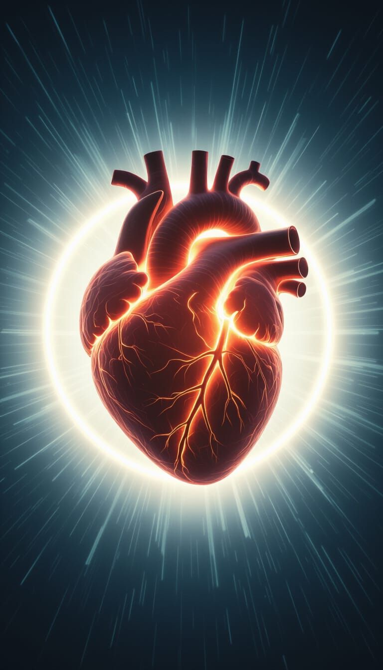 Radiant Human Heart in Dreamy Digital Landscape